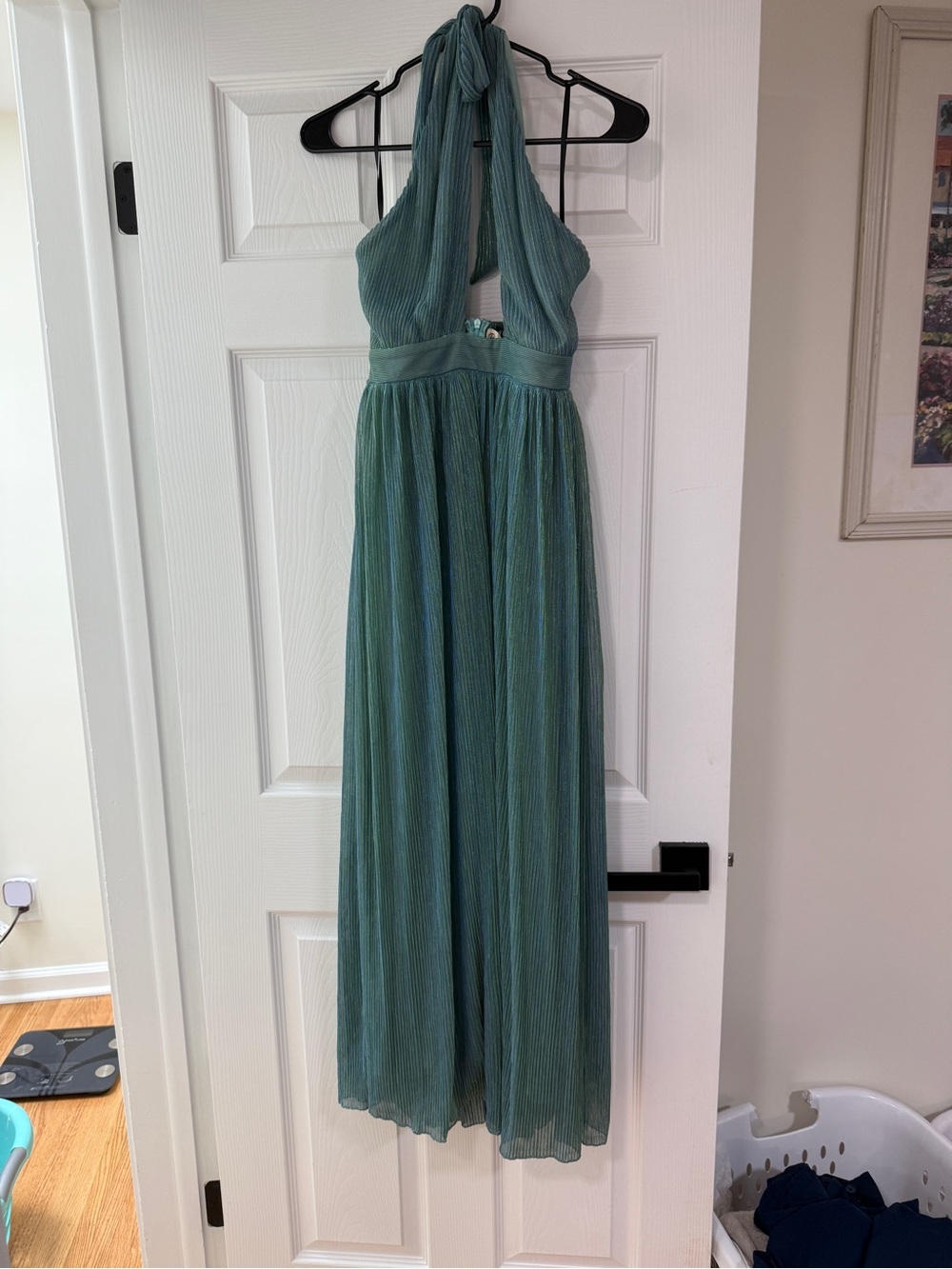 Green Halter Pleated Maxi Dress